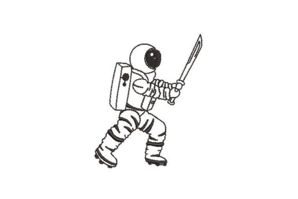 Astronaut with Samurai Sword Embroidery